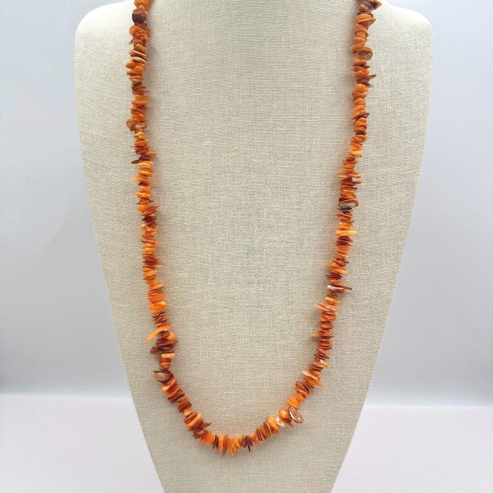 Vintage Y2K Orange Chip Beaded Necklace Boho Statement Women's Classic Jewelry